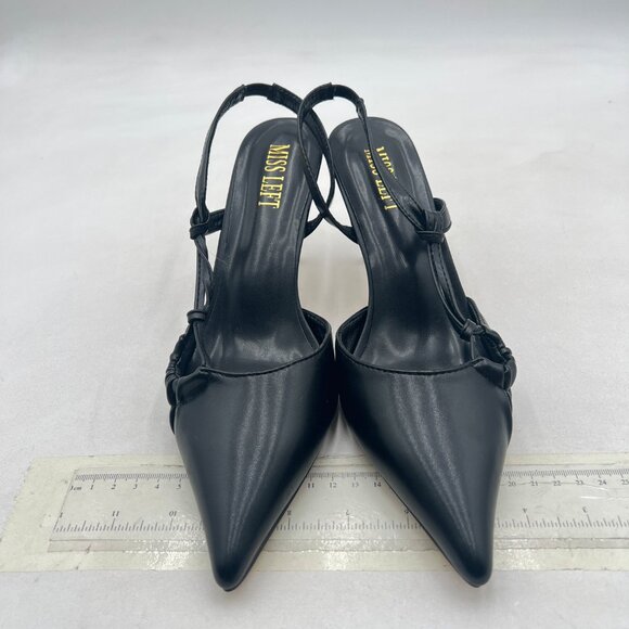 miss left Black High Heel Slingback Sandal Pointed Toe Slip on Prom Evening Shoe - Picture 3 of 8